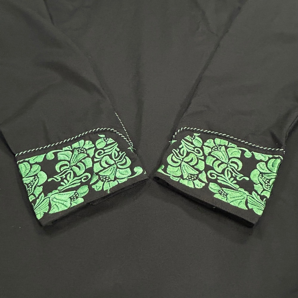 Scully Mens Western Gunfighter Shirt Black Green Embroidered Pearl Snap P-634 L - Picture 10 of 11